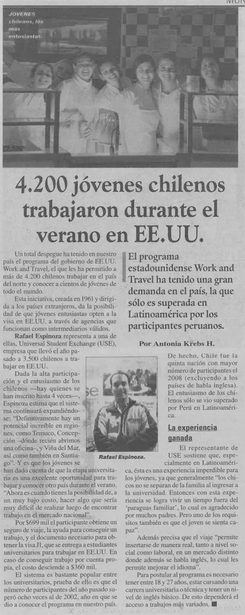 Recorte de El Mercurio sobre USE (2009)